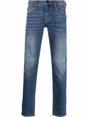 Emporio Armani logo-patch slim-cut jeans - Blue