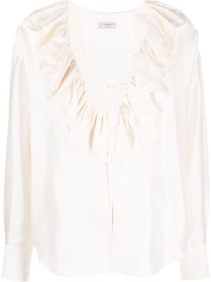 Alberto Biani ruffle-trimmed silk blouse - White
