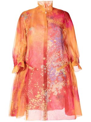 SHIATZY CHEN flowerful silk puff-sleeve jacket - Orange
