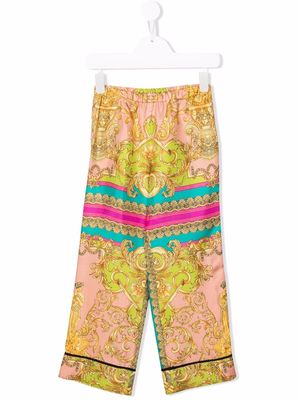 Versace Kids baroque-print wide-leg trousers - Yellow
