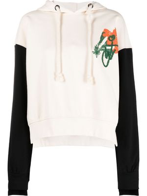 JW Anderson floral-embroidered contrast-sleeve hoodie - Neutrals