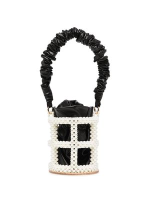 0711 pearl-detail caged bucket bag - Black