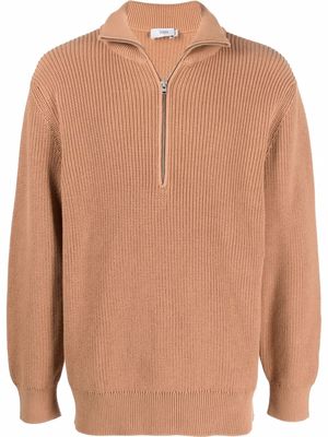 Closed rib-knit quarter-zip jumper - Brown