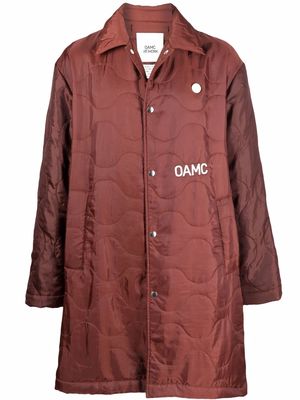 OAMC quilted logo-print coat - Brown
