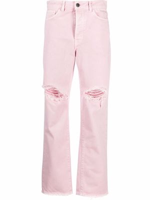3x1 distressed-finish straight-leg jeans - Pink