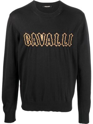 Roberto Cavalli logo-jacquard knitted crew-neck jumper - Black