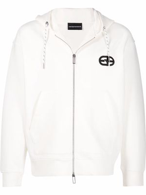 Emporio Armani embroidered-logo zip-up hoodie - White