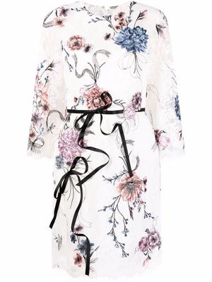 Marchesa floral-print belted dress - White