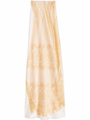 Victoria Beckham lace-print maxi slip silk skirt - White