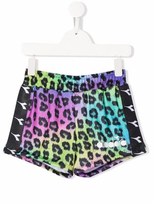 Diadora Junior leopard-print track shorts - Purple