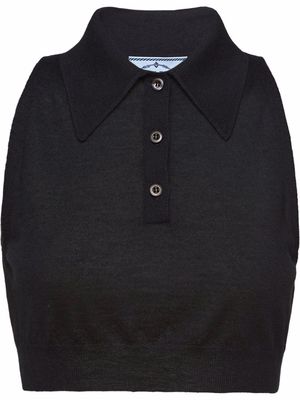 Prada knitted cropped sleeveless polo shirt - Black