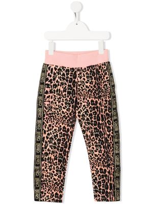 Roberto Cavalli Junior leopard-print logo-tape track pants - Pink