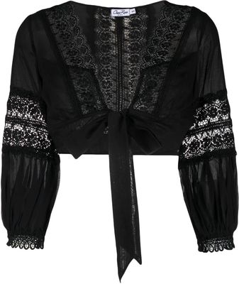 Charo Ruiz Ibiza Vania embroidered front-tie top - Black