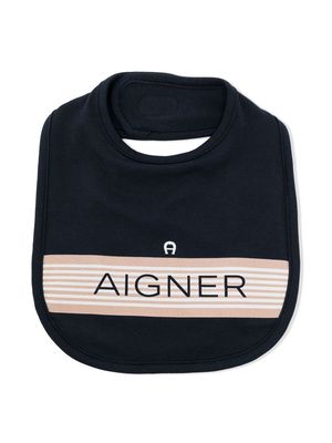 Aigner Kids logo-stripe print bib - Blue