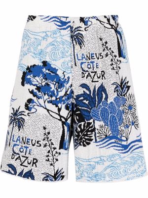 Laneus Côte D'Azur-motif elasticated-waist Bermuda shorts - White