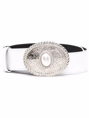 Alessandra Rich leather buckle belt - White