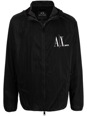 Armani Exchange logo-print hooded windbreaker jacket - Black