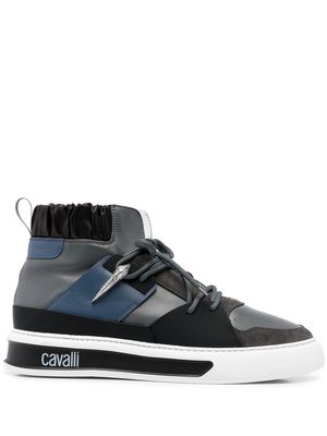 Roberto Cavalli Tiger Tooth panelled high-top sneakers - Blue