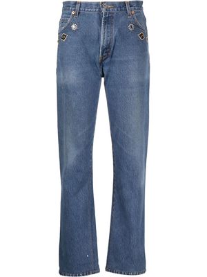 RE/DONE crystal-embellished straight-leg jeans - Blue