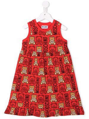 Moschino Kids Teddy Bear-motif cotton dress - Red