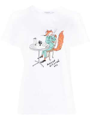 Maison Kitsuné fox coffee T-shirt - White