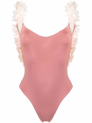 La Reveche floral appliqué open-back swimsuit - Pink