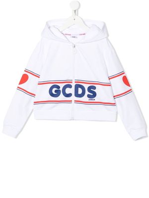 Gcds Kids logo-print zip-up hoodie - White