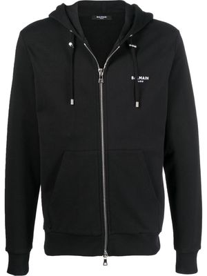 Balmain logo zipped drawstring hoodie - Black