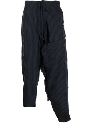 Greg Lauren asymmetric pinstriped trousers - Blue