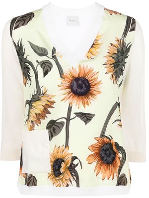 PAUL SMITH sunflower-print V-neck jumper - Green