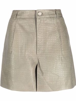 Gestuz crocodile-pattern leather shorts - Grey