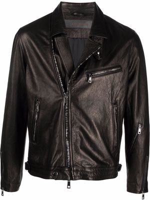 Giorgio Brato asymmetric zip-front leather biker jacket - Black