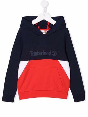 Timberland Kids colour-block logo-print hoodie - Blue