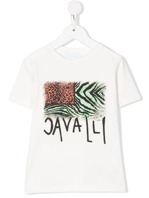 Roberto Cavalli Junior graphic logo-print cotton T-shirt - White