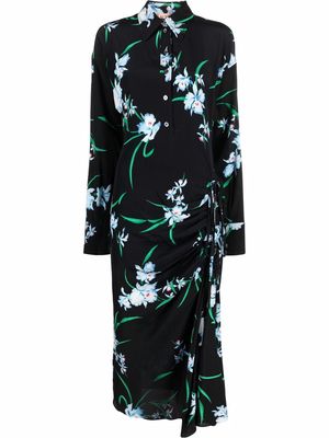 Nº21 ruched floral-print silk dress - Black
