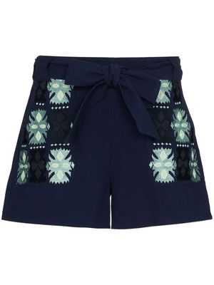 Figue Leah embroidered tie-waist shorts - Blue