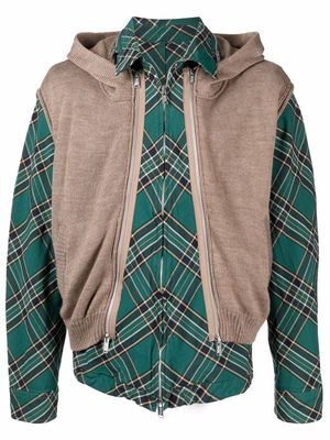 UNDERCOVER knitted gilet check-print shirt jacket - Green