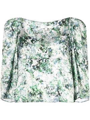 Vince floral-print square-neck blouse - Green