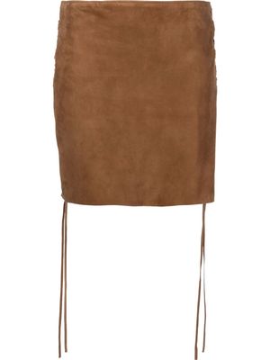 Salvatore Santoro drawstring-detail suede fitted skirt - Brown