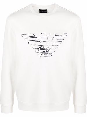 Emporio Armani distressed logo-print jumper - White