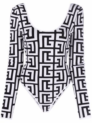 Balmain long sleeve maxi monogram knitted body - Black