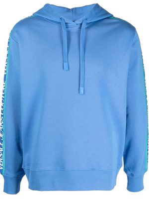 Versace Jeans Couture logo tape drawstring hoodie - Blue