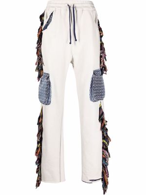 Alchemist frayed-edge cotton track pants - Neutrals