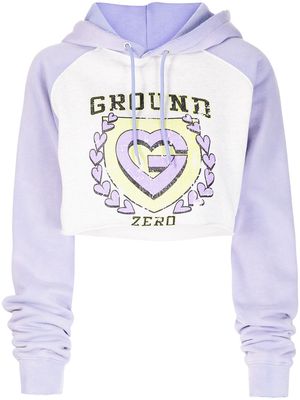 Ground Zero logo-print cropped hoodie - Purple