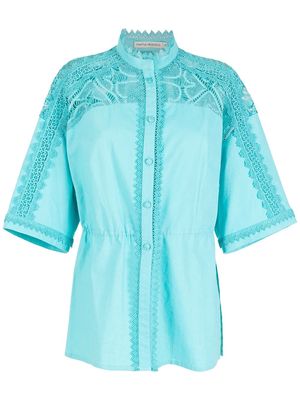 Martha Medeiros Alba crochet-panelled shortsleeved shirt - Blue