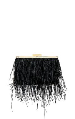 olga berg Estelle Feather Clutch in Black.