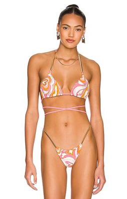 Beach Bunny Abbie Tri Bikini Top in Orange