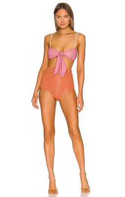 CHIO Cutout Metallic Bikini Set Orange & Pink in Pink