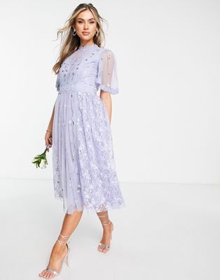 Frock and Frill Bridesmaid floral midi dress in powder blue
