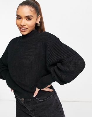 NA-KD round neck knitted sweater in black